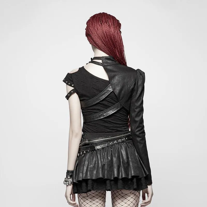 Damen Punk One-Arm Short Black Jacket