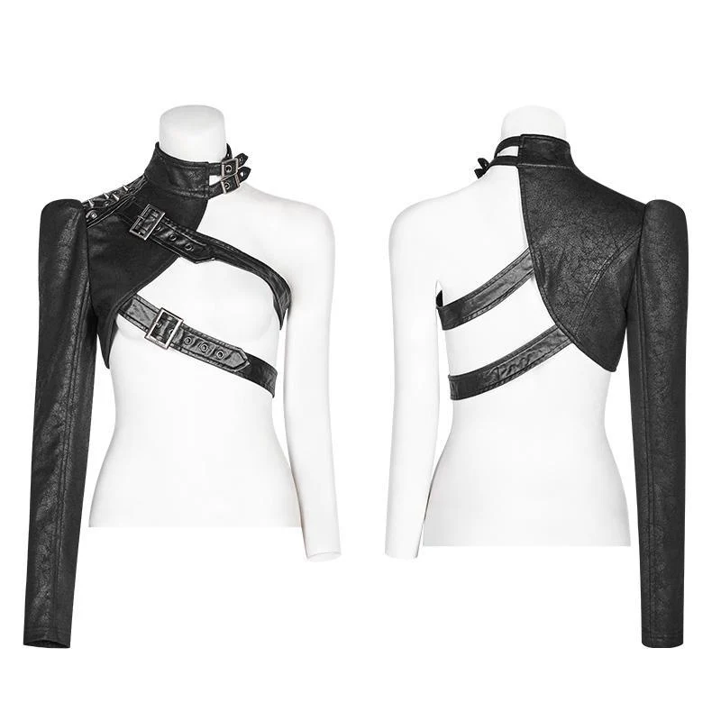 Damen Punk One-Arm Short Black Jacket