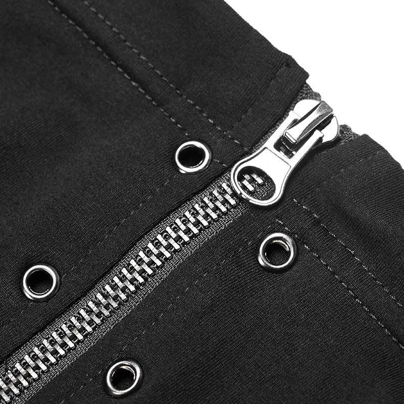 Damen Punk Turtleneck Side Zip Langarm T-Shirt mit Trägern