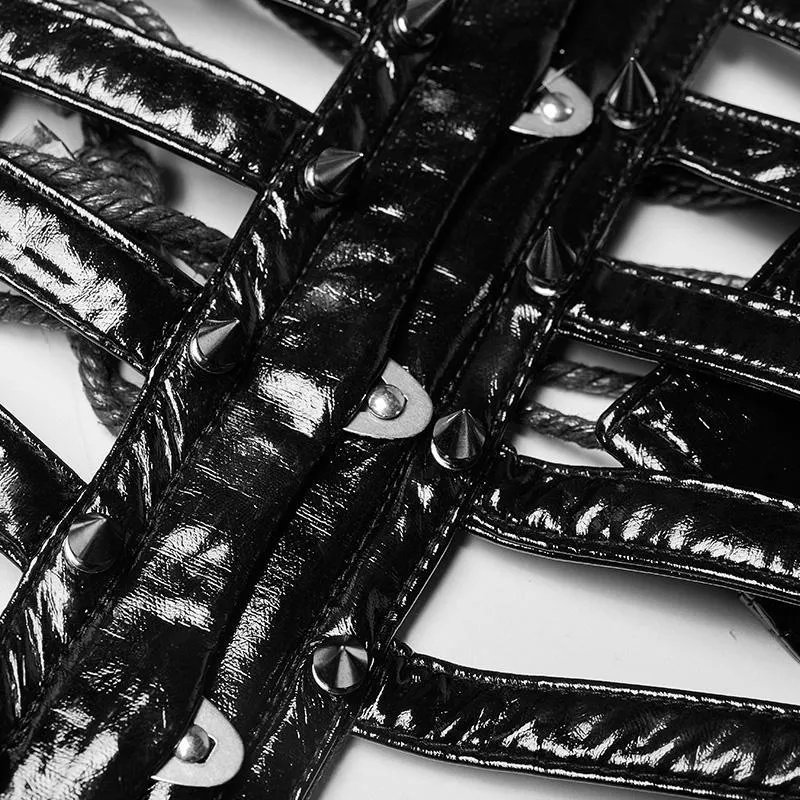 Damen Punk Kunstleder Streifen Unterbrust Korsetts Breite Gürtel