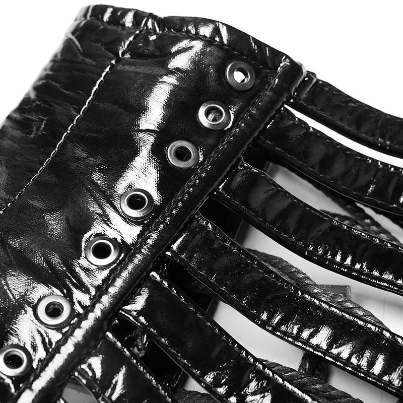 Damen Punk Kunstleder Streifen Unterbrust Korsetts Breite Gürtel