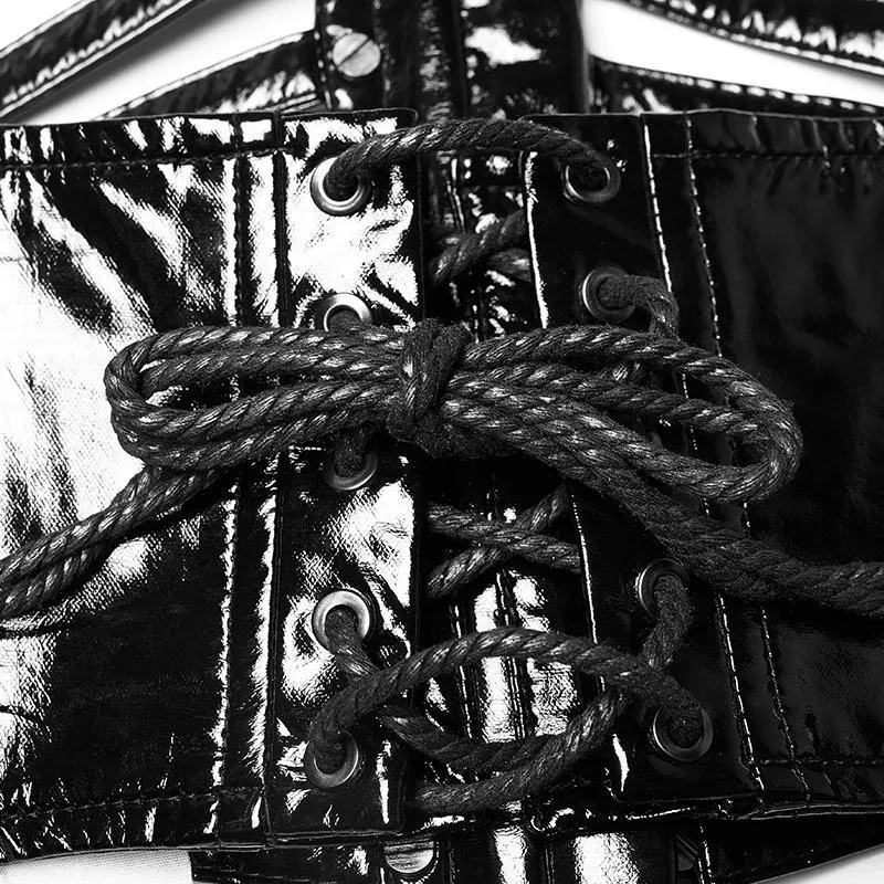 Damen Punk Kunstleder Streifen Unterbrust Korsetts Breite Gürtel