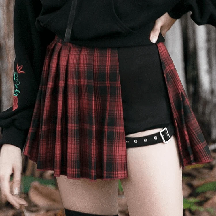 Frauen Punk zweiteilige unregelmäßige A-Line Plaid Faltenröcke