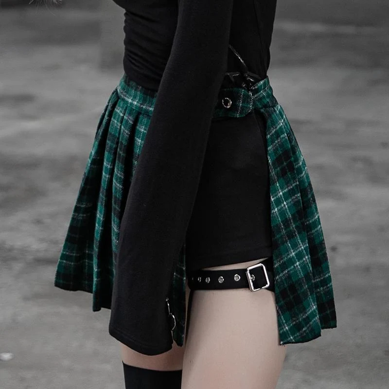 Frauen Punk zweiteilige unregelmäßige A-Line Plaid Faltenröcke