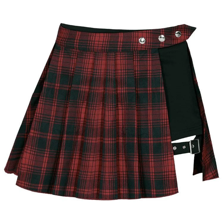 Frauen Punk zweiteilige unregelmäßige A-Line Plaid Faltenröcke