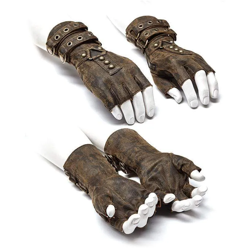 Herren Steampunk Gürtelschnalle Niet Handschuhe Kaffee