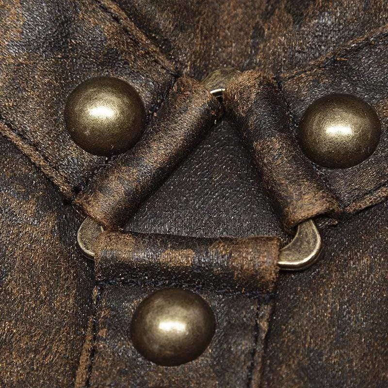 Herren Steampunk Gürtelschnalle Niet Handschuhe Kaffee