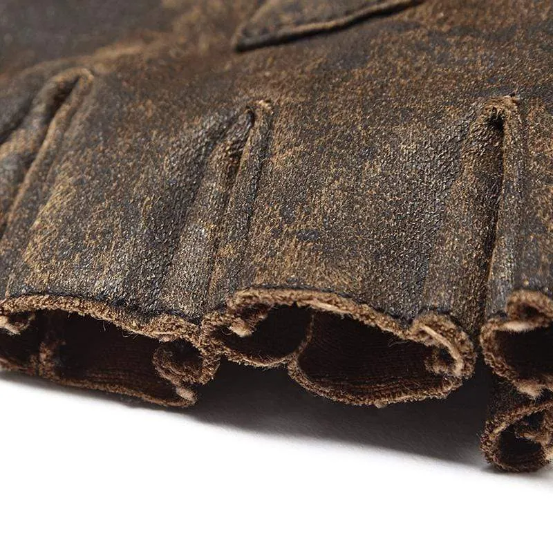 Herren Steampunk Gürtelschnalle Niet Handschuhe Kaffee