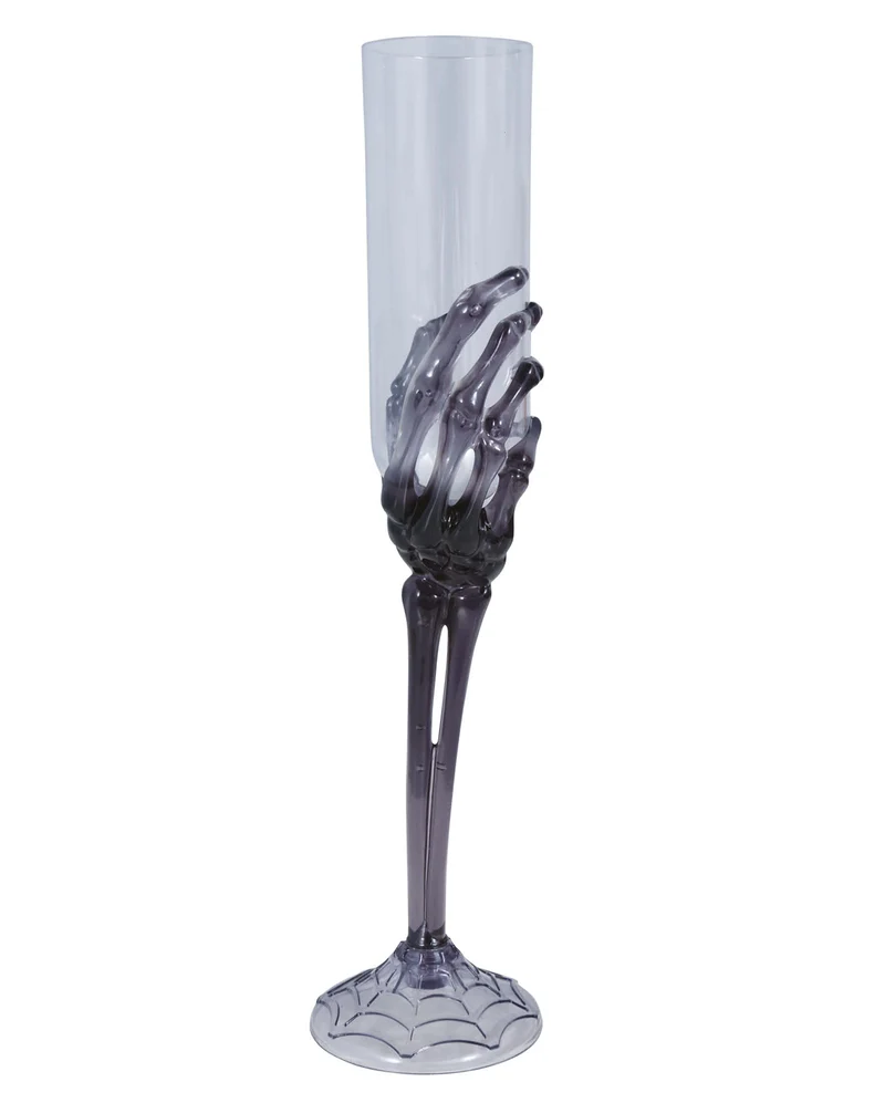 Halloween Sektglas mit Schwarzer Skeletthand 25cm