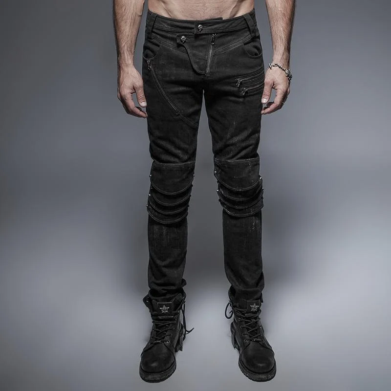 Punk-Jeans für Herren mit einzigartiger Kniepanzerung und Waschung