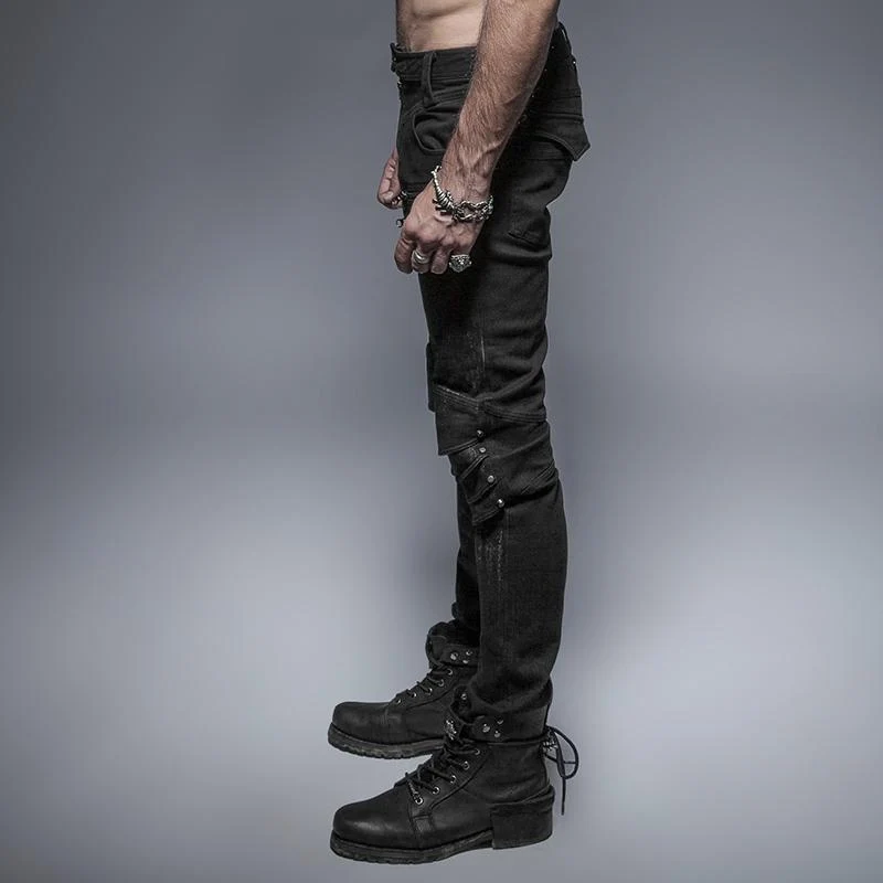 Punk-Jeans für Herren mit einzigartiger Kniepanzerung und Waschung