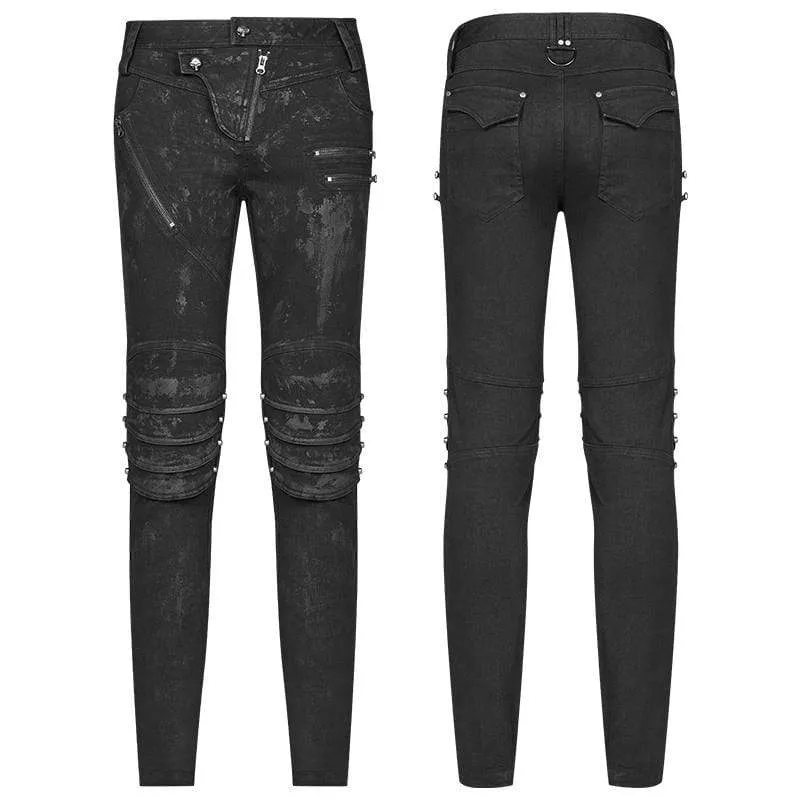 Punk-Jeans für Herren mit einzigartiger Kniepanzerung und Waschung