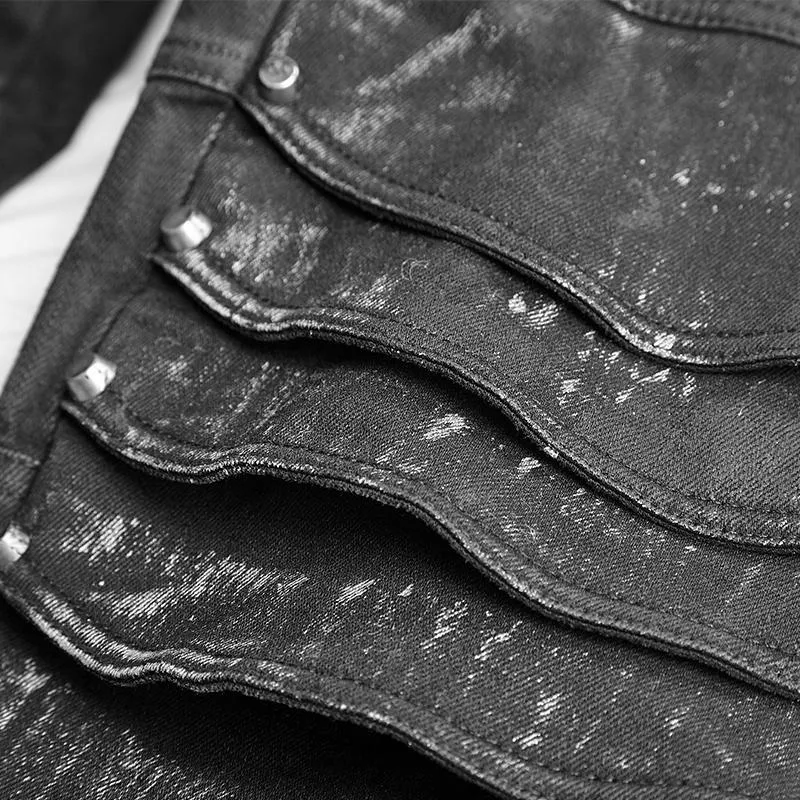 Punk-Jeans für Herren mit einzigartiger Kniepanzerung und Waschung