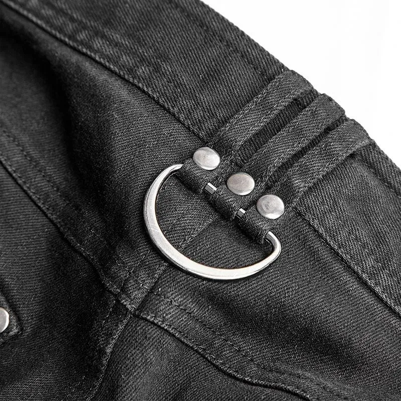 Punk-Jeans für Herren mit einzigartiger Kniepanzerung und Waschung