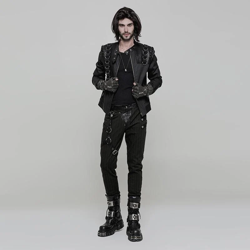 Herren Steampunk Gürtelschnalle Niet Handschuhe grau