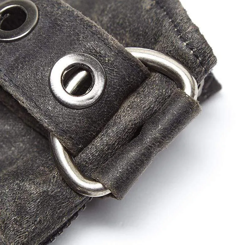 Herren Steampunk Gürtelschnalle Niet Handschuhe grau
