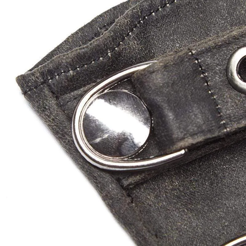 Herren Steampunk Gürtelschnalle Niet Handschuhe grau