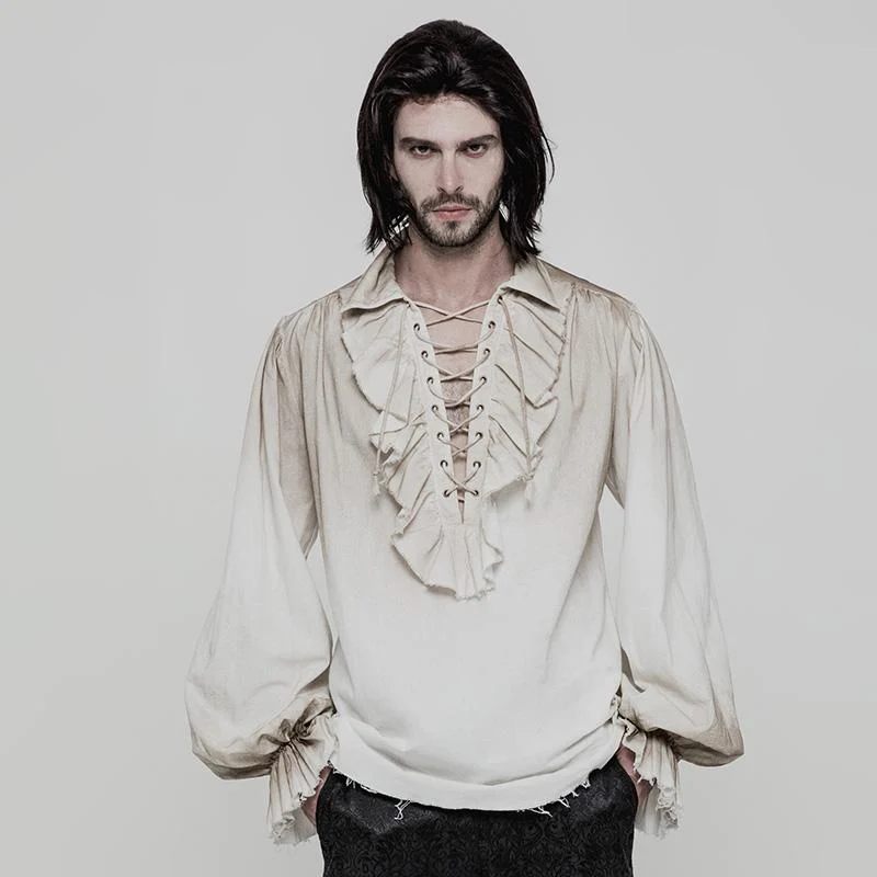 Punk Rave Männer Steampunk geraffte Schnür-Kordelzug Langarm-Shirt Y873