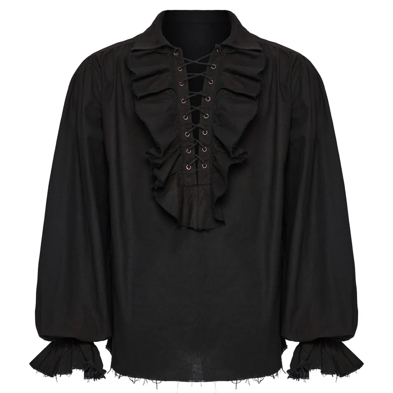 Punk Rave Männer Steampunk geraffte Schnür-Kordelzug Langarm-Shirt Y873