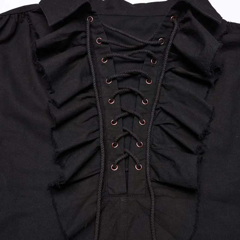 Punk Rave Männer Steampunk geraffte Schnür-Kordelzug Langarm-Shirt Y873
