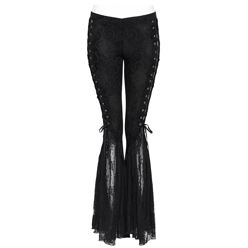 Damen Goth Lace Rüschen Hose
