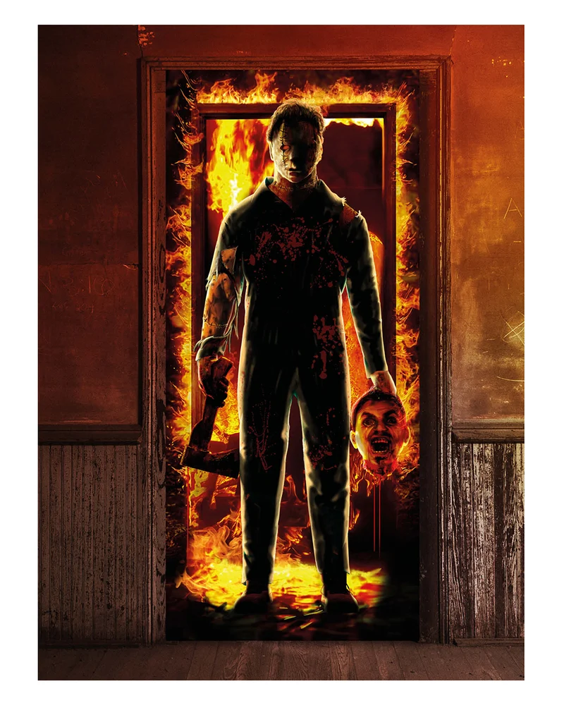 Killer in Flammen Türdeko 80x180cm