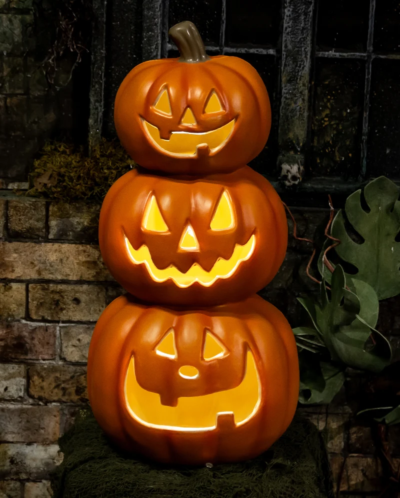 Großer Halloween Kürbis Turm mit Licht 50cm