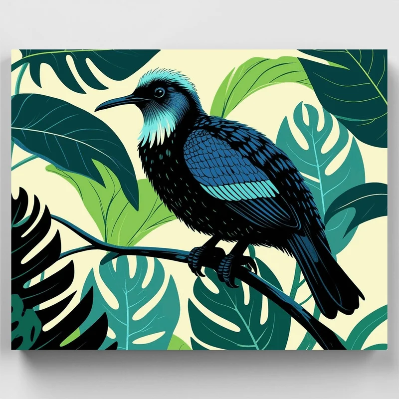 Tui Bird in Tropical Foliage - Paint by Numbers Kit