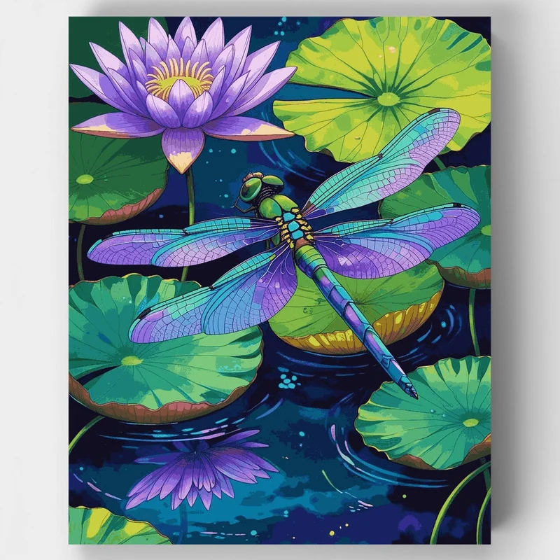 Dragonfly Among Water Lilies - Paint by Numbers Kit