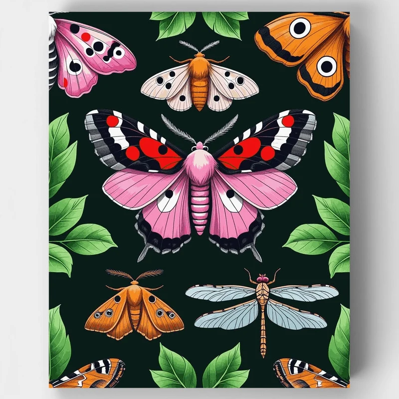 Moths and Dragonfly Botanical - Paint by Numbers Kit