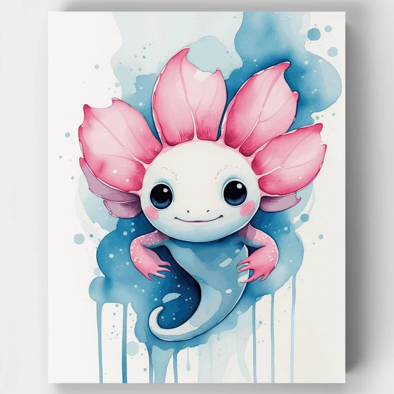 Cute Axolotl Watercolor - Paint by Numbers Kit