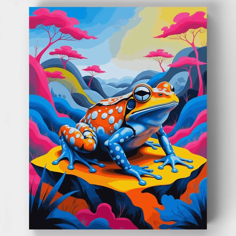 Vibrant Poison Dart Frog in Colorful Fantasy Landscape - Paint by Numbers Kit
