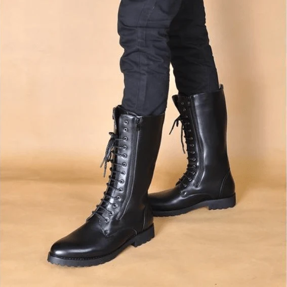 Herren Vintage Lace Up Zipper Kunstleder Armee Stiefel Martin Stiefel