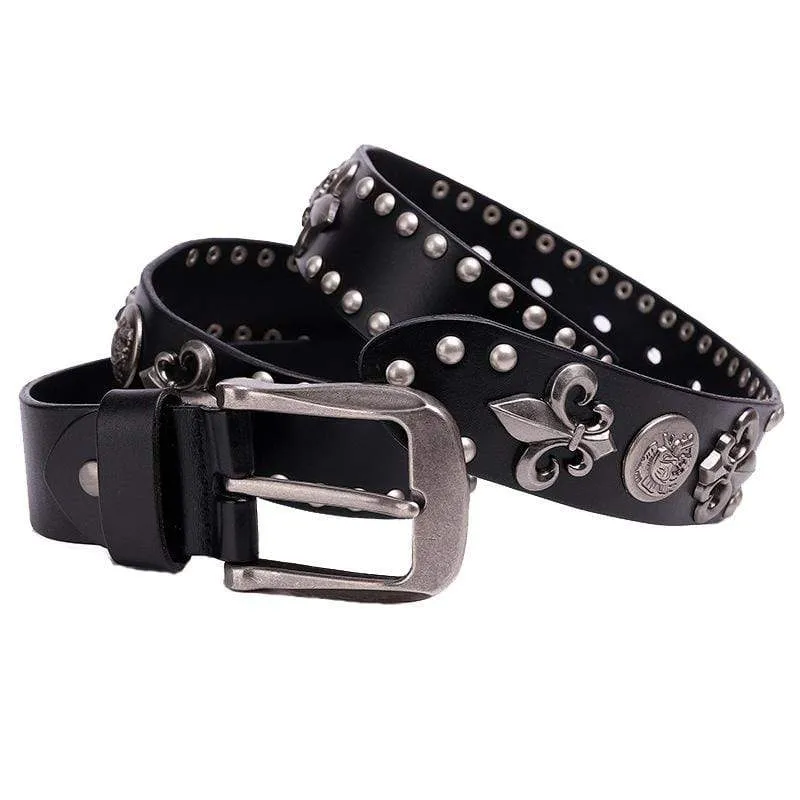 Herren Punk Rock Skull Rivet Studded Gürtelschnalle Gürtel