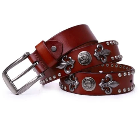 Herren Punk Rock Skull Rivet Studded Gürtelschnalle Gürtel