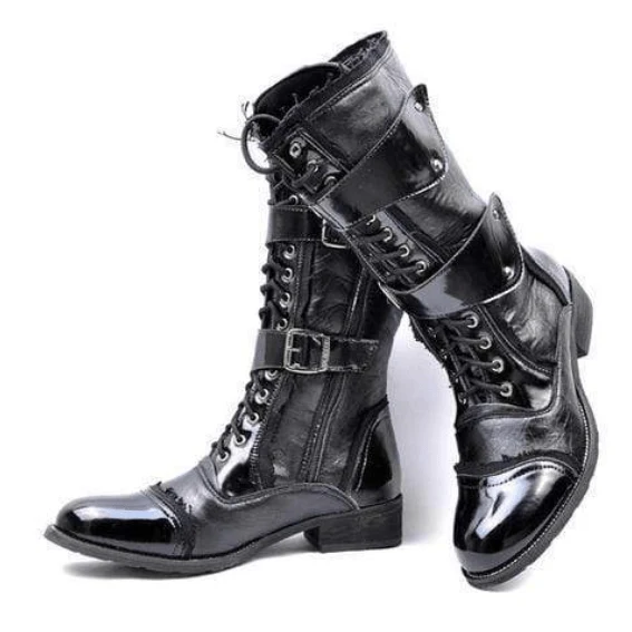 Herren Military Kunstleder Multi Schnallen Martin Stiefel