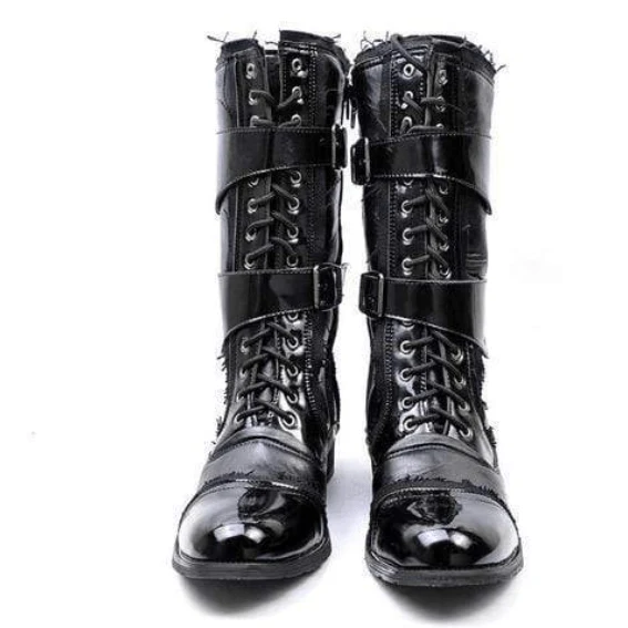 Herren Military Kunstleder Multi Schnallen Martin Stiefel