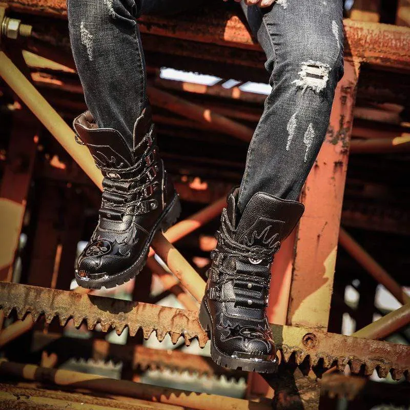Herren Punk Kunstleder Mittelstiefel Martin Stiefel Winterstiefel