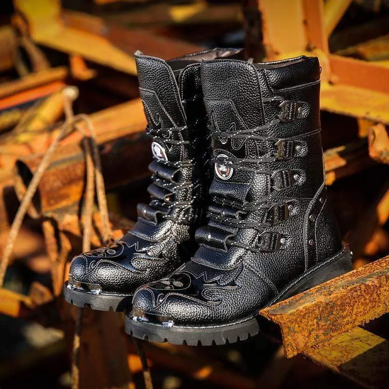 Herren Punk Kunstleder Mittelstiefel Martin Stiefel Winterstiefel
