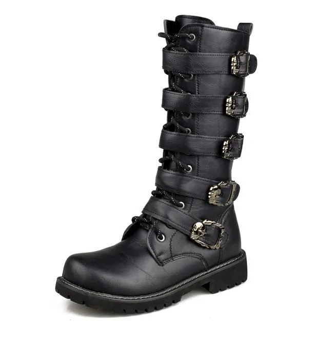 Herren Kunstleder Martin Stiefel mit verstellbaren Schnallen