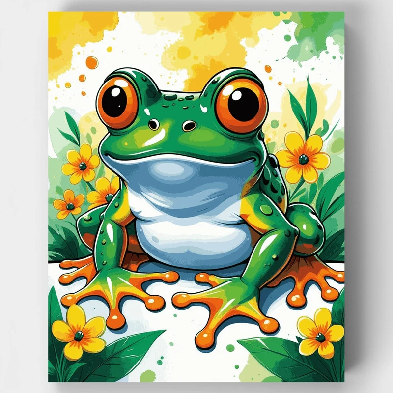 Cheerful Tree Frog with Orange Eyes - Paint by Numbers Kit