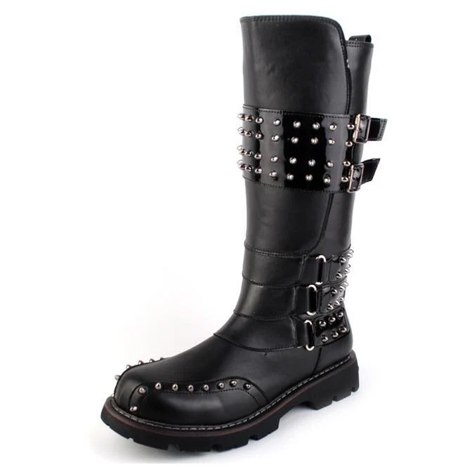 Herren Buckle Strap Punk Rivet Reitstiefel Martin Boots