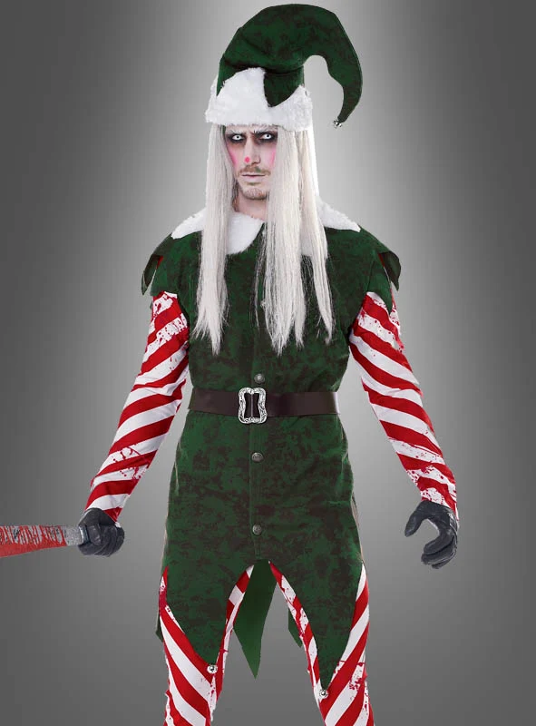 Horror Weihnachtself Kostüm mit Perücke