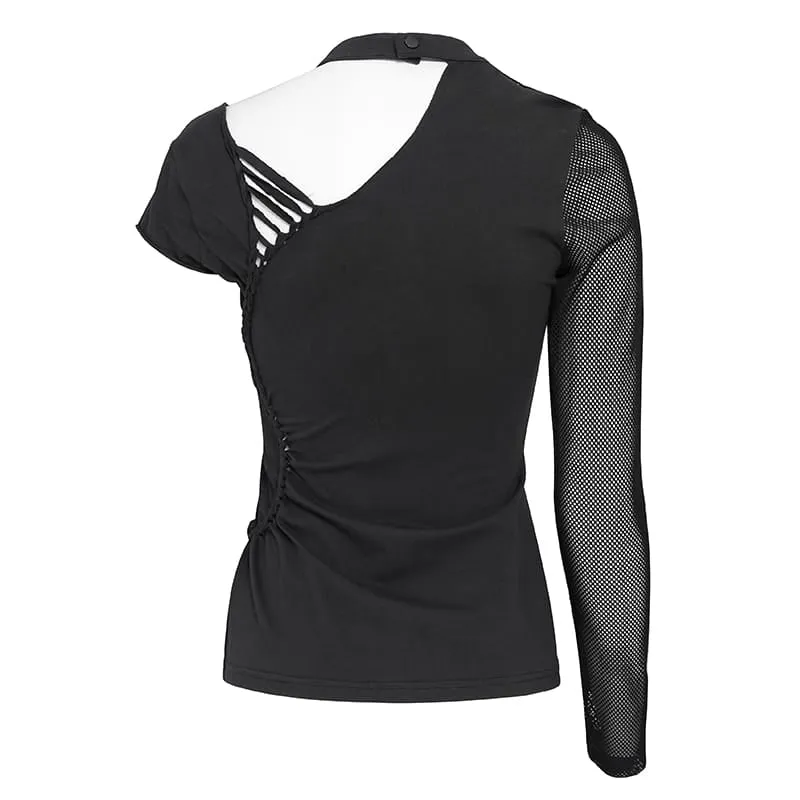 Frauen Goth Asymmetric T-Shirt mit Skeleton Design