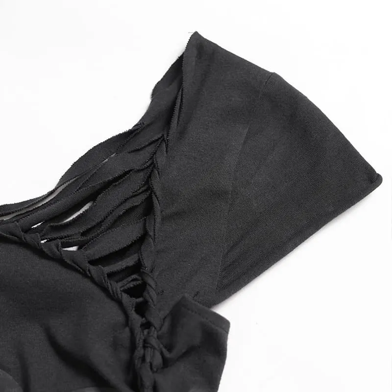 Frauen Goth Asymmetric T-Shirt mit Skeleton Design