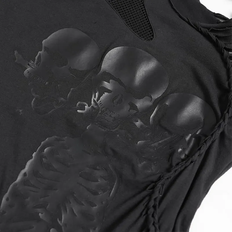 Frauen Goth Asymmetric T-Shirt mit Skeleton Design