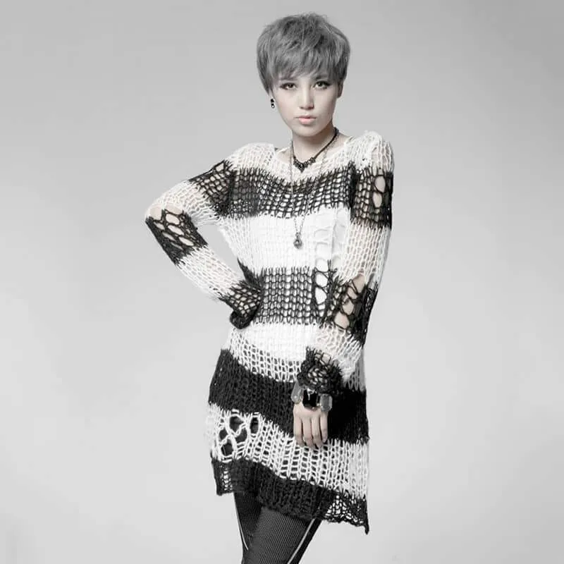 Frauen gestreiften zerrissenen lässigen Pullover