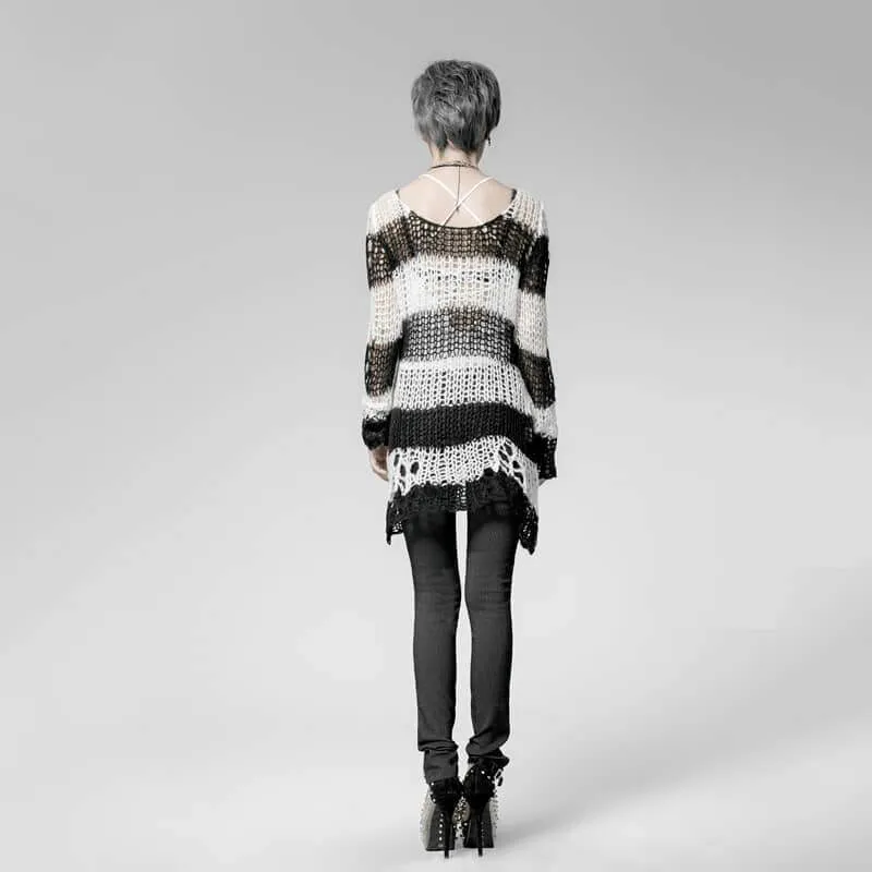 Frauen gestreiften zerrissenen lässigen Pullover