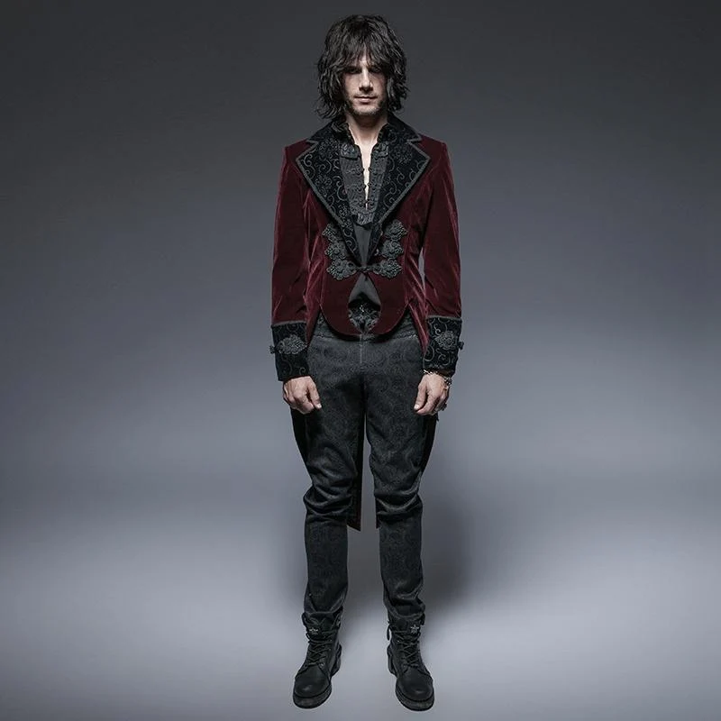 Gothic Victorian Scissors Tail Velour Overcoat für Herren