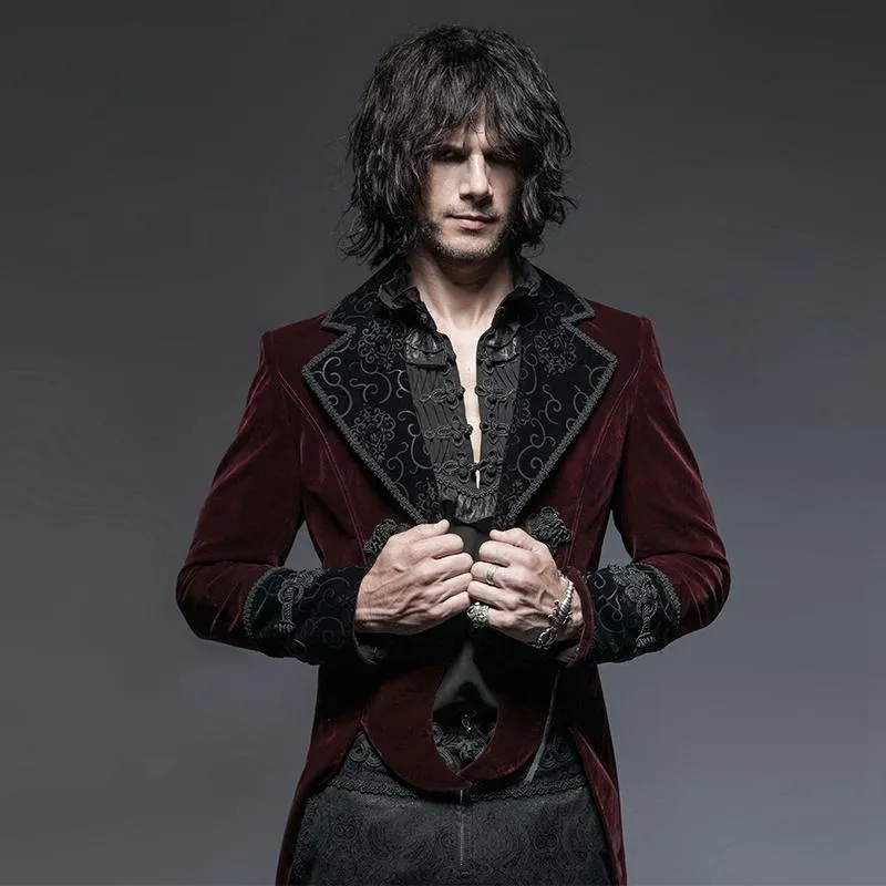 Gothic Victorian Scissors Tail Velour Overcoat für Herren
